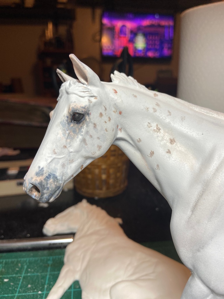 Walter Resin being pastelled to an appaloosa